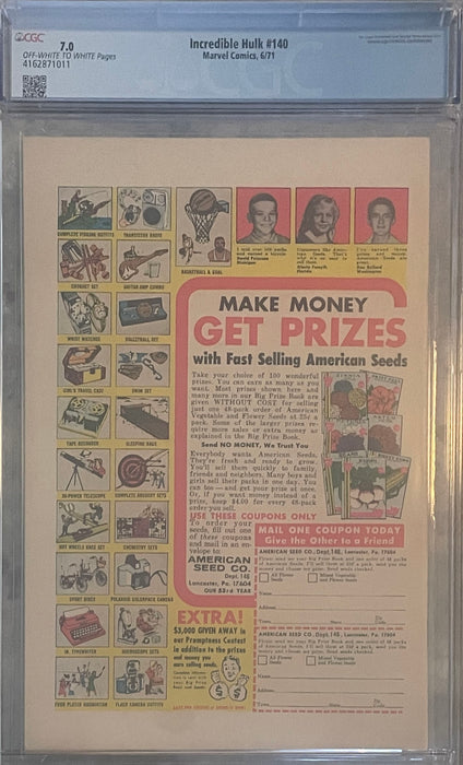 Incredible Hulk #140 7.0 CGC