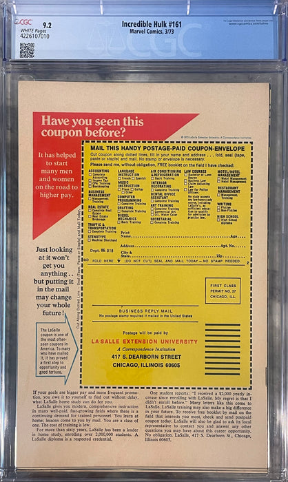 Incredible Hulk #161 CGC 9.2
